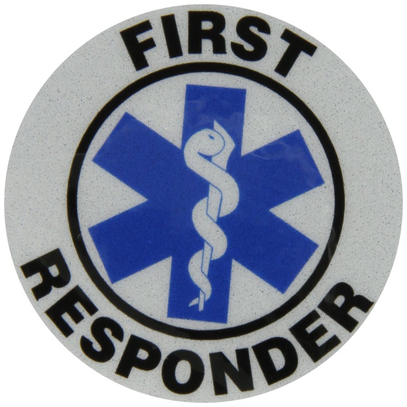 Accuform Signs LHTL638 Emergency Response Reflective Helmet Sticker, Legend"First Responder" with Graphic, 2-1/4" Diameter, Blue/Black on White
